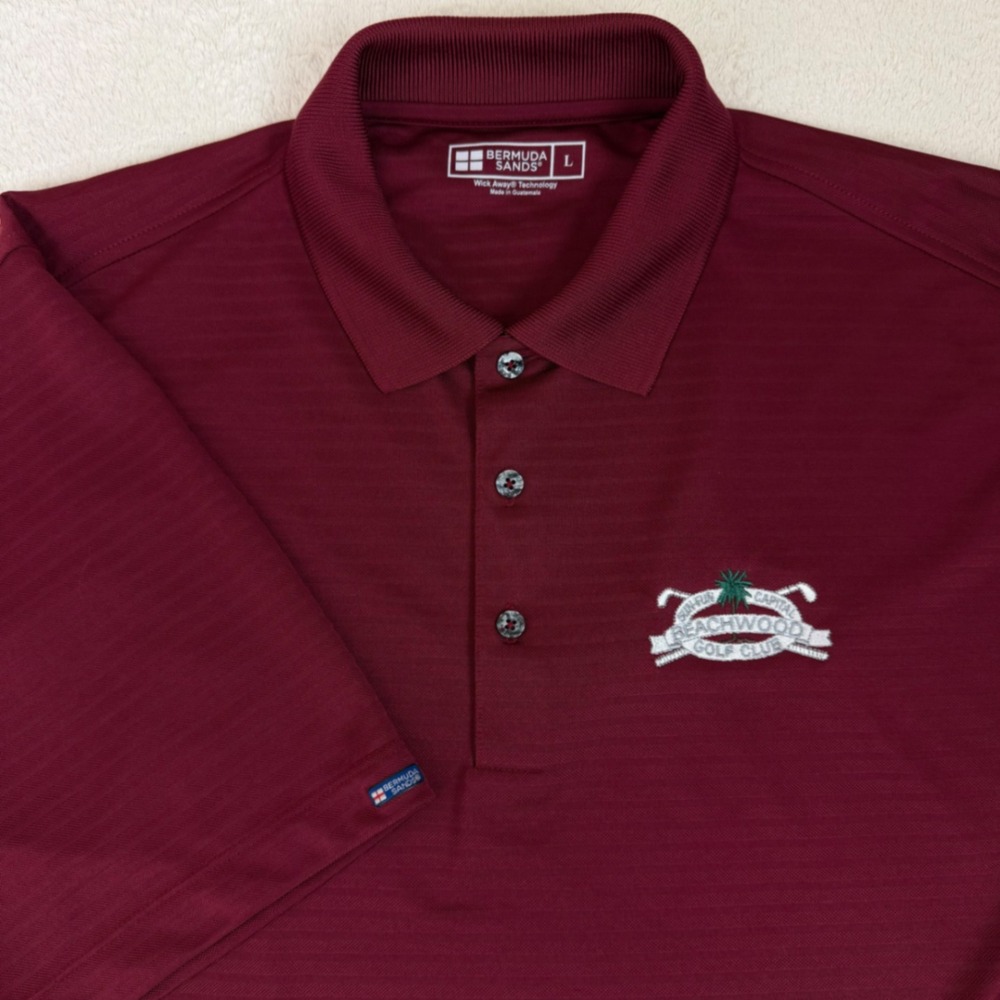 Bermuda Sands‎ Golf Polo Mens Large Burgundy Beachwood Golf Club Striped Shirt